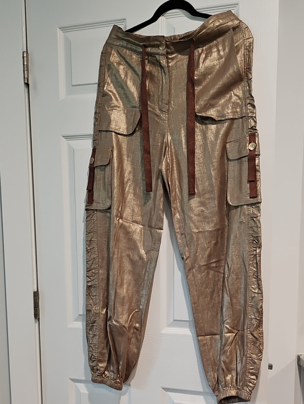 Metallic Gold Cargo Jogger Pants - Woman